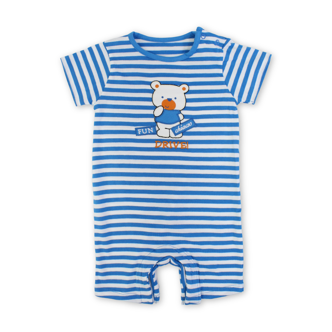 Baby Boys Cotton Romper – Blue with Teddy Bear Print