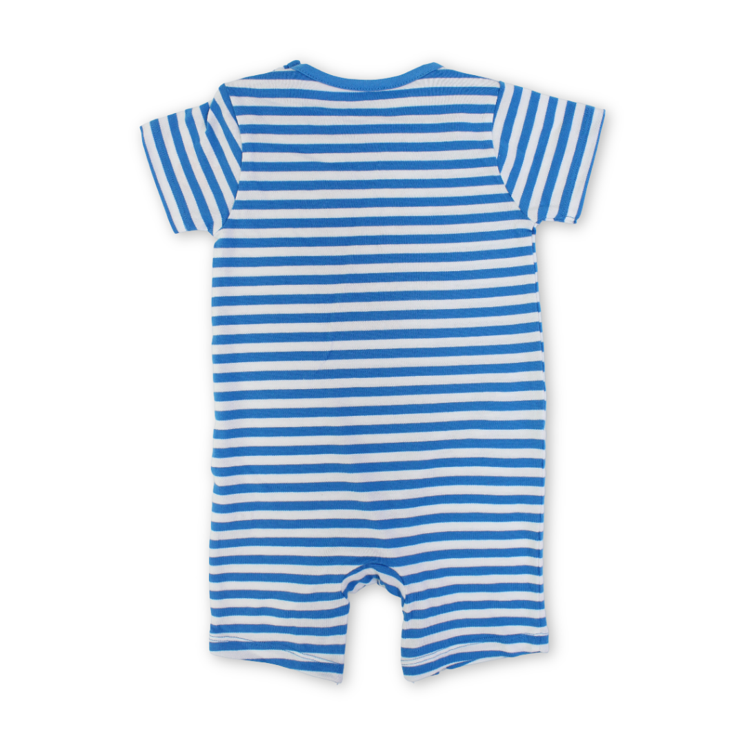 Baby Boys Cotton Romper – Blue with Teddy Bear Print
