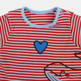 Unisex Baby Cotton Romper – Red Striped with Shark Design