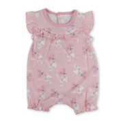 Baby Girls Cotton Romper – Salmon with Flowers Print