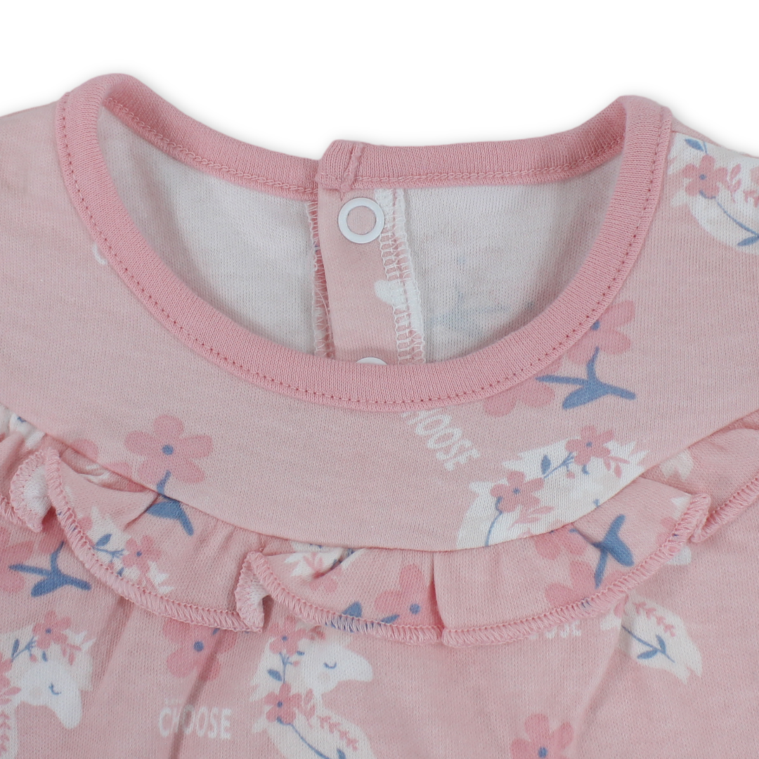 Baby Girls Cotton Romper – Salmon with Flowers Print