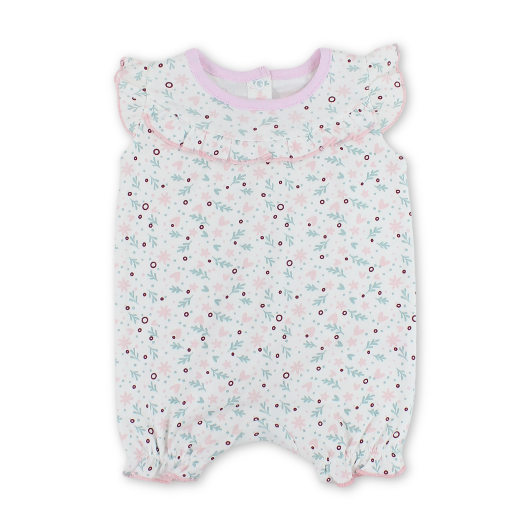 Baby Girls Cotton Romper – White with Flowers Print