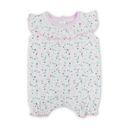 Baby Girls Cotton Romper – White with Flowers Print