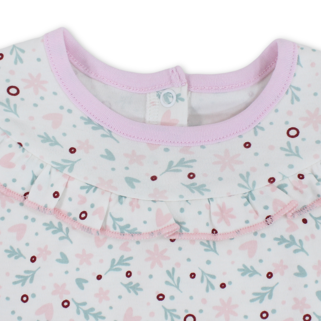 Baby Girls Cotton Romper – White with Flowers Print