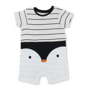 Baby Boys Cotton Romper – Navy & White with Penguin Print