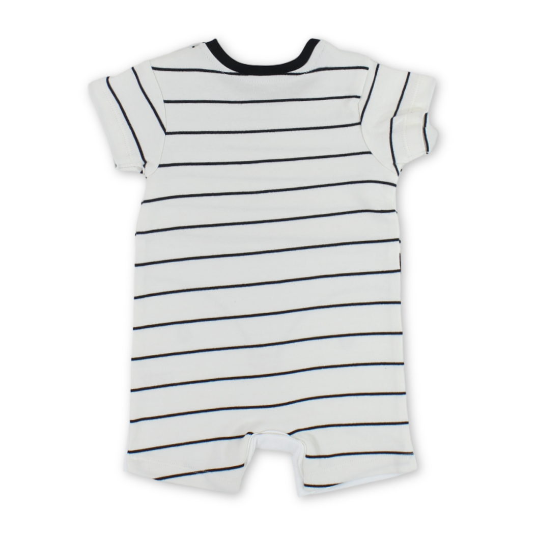 Baby Boys Cotton Romper – Navy & White with Penguin Print