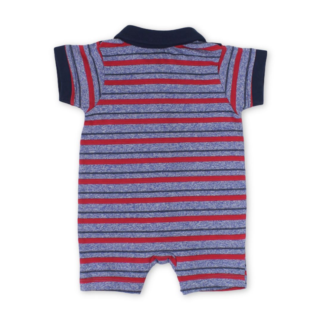 Baby Boys Cotton Romper – Striped Navy & Red