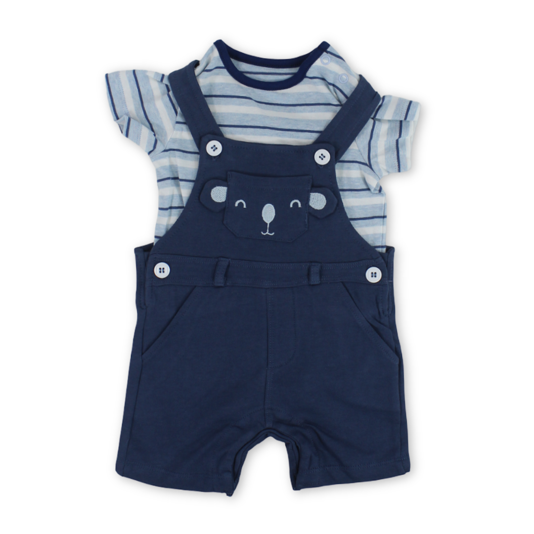 Baby Boys Cotton Romper – Blue & Baby Blue with Dog Embroidery - Clothing - Al Sayad