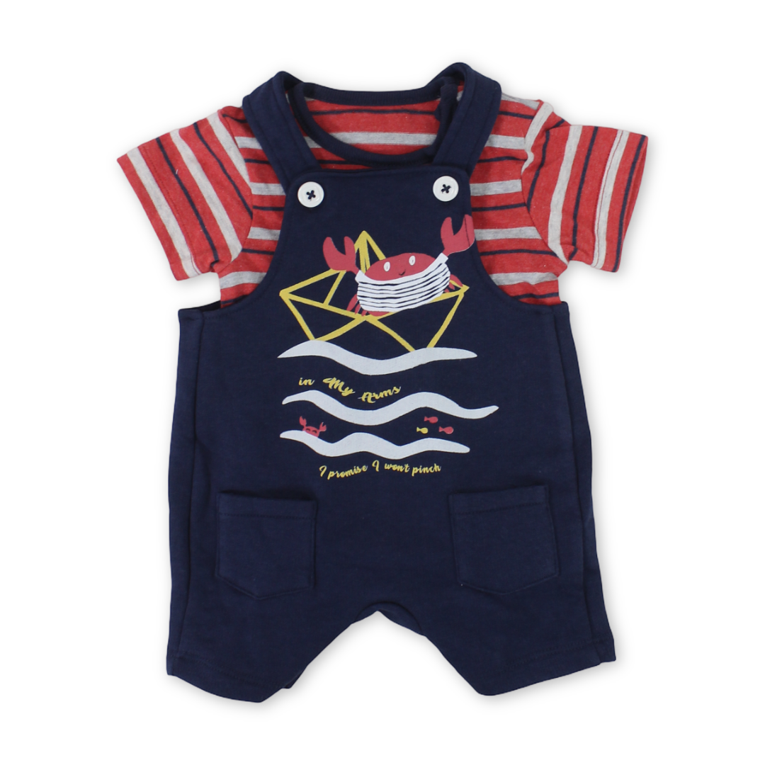 Baby Boys Cotton Romper – Navy & Red with Crab Print - Clothing - Al Sayad