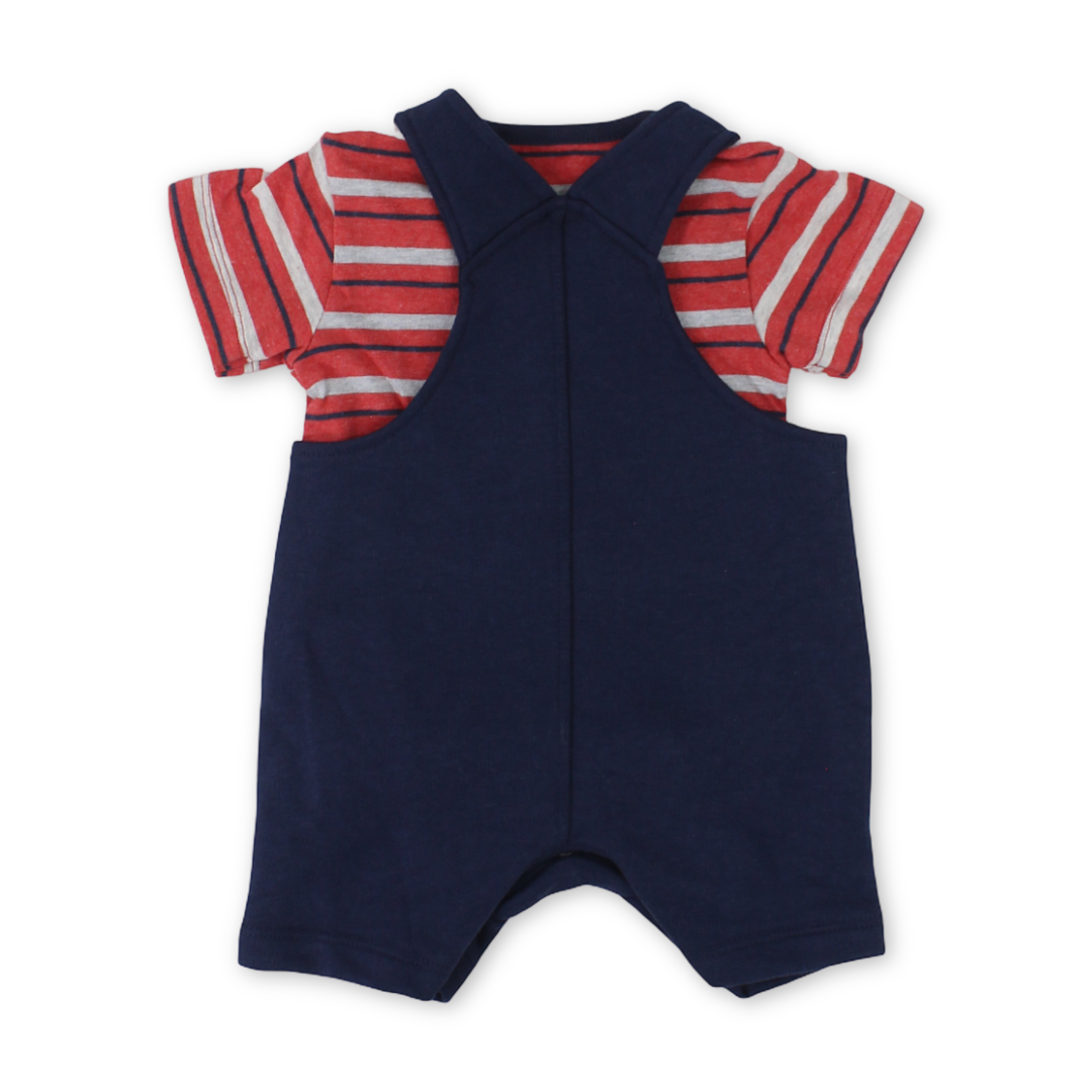 Baby Boys Cotton Romper – Navy & Red with Crab Print