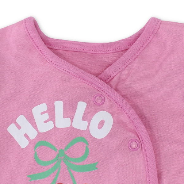 Baby Girls Cotton Romper – Pink with "Hello Cutie" Print