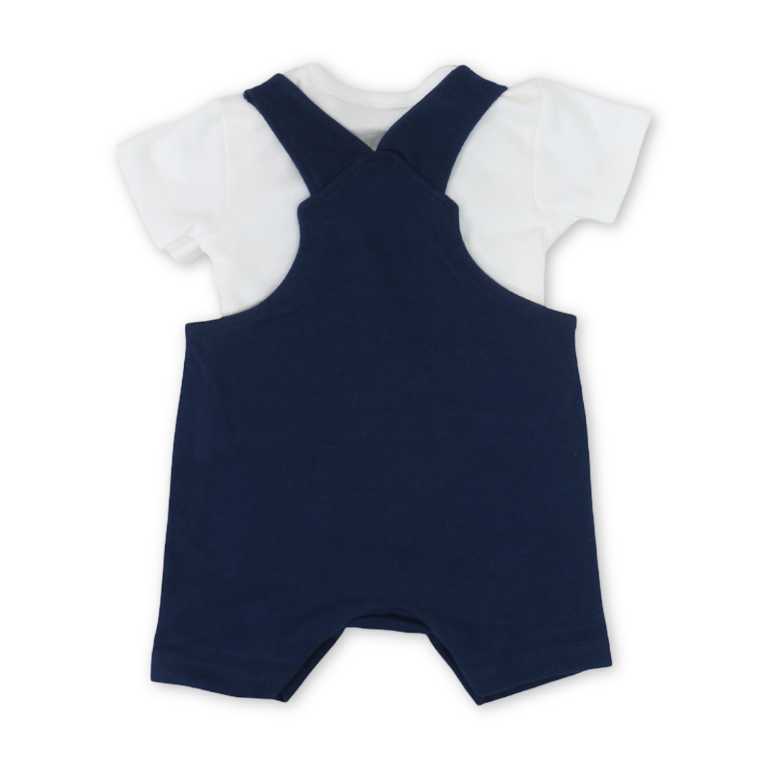 Baby Boys Cotton Romper – Navy & White with Sheep Embroidery