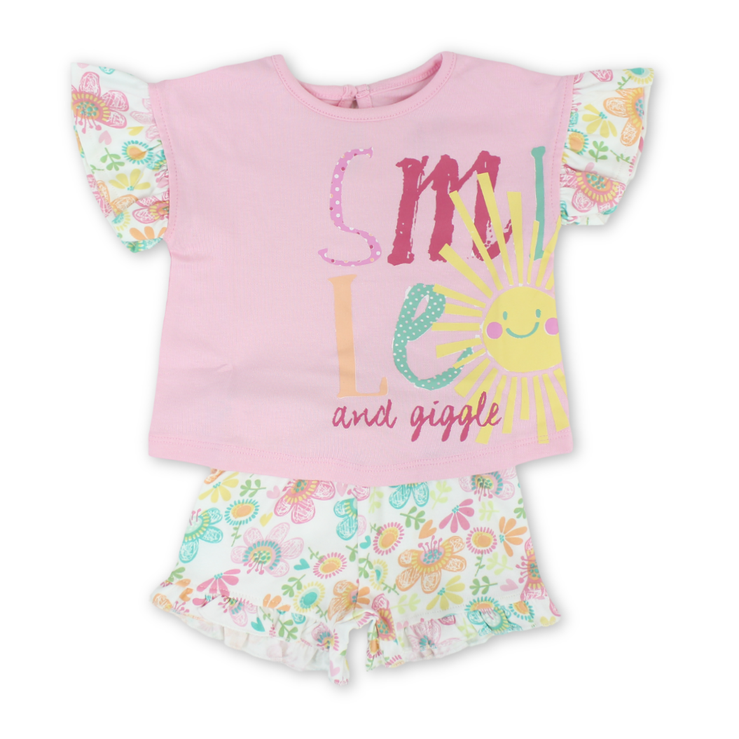 Baby Girls Cotton Pajama – Pink with "Smile" Print
