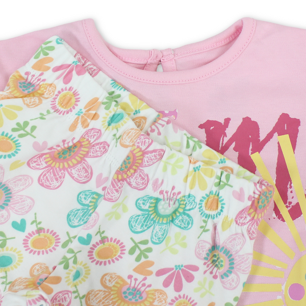 Baby Girls Cotton Pajama – Pink with "Smile" Print