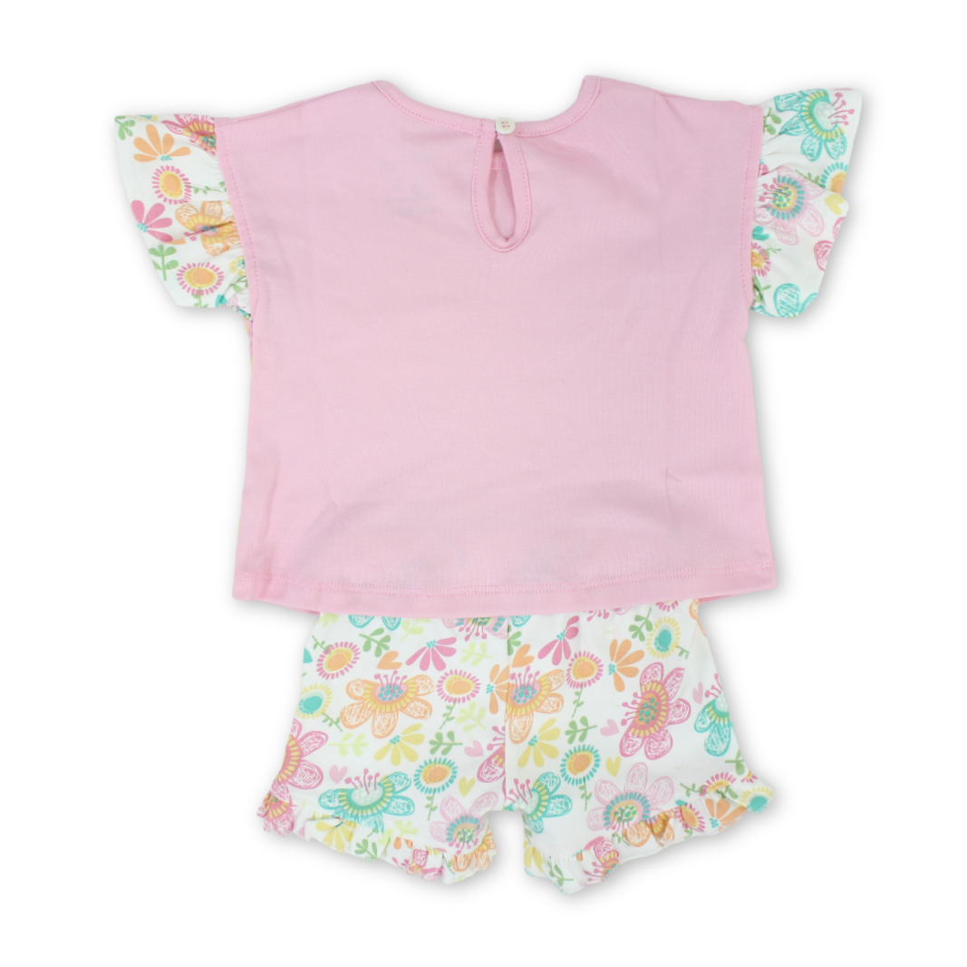 Baby Girls Cotton Pajama – Pink with "Smile" Print