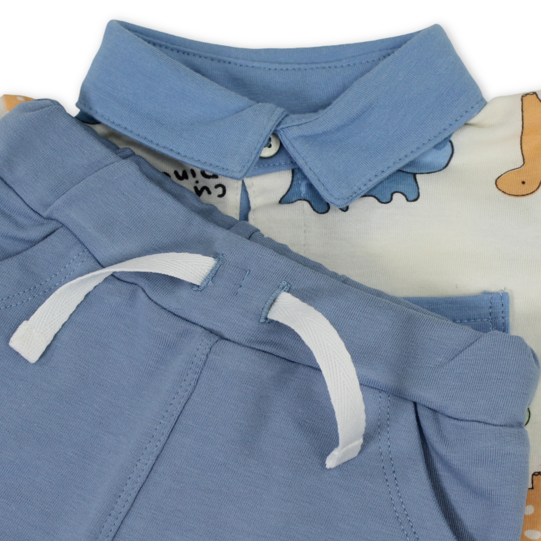 Baby Boys Cotton Pajama – Off-White with Cute Dino Print