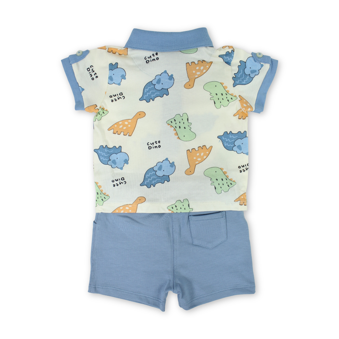 Baby Boys Cotton Pajama – Off-White with Cute Dino Print