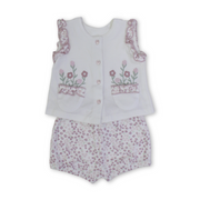 Baby Girls Cotton Sleevless Pajama – White with Flowers Embroidery