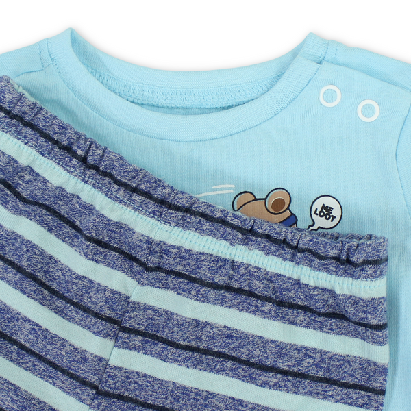 Baby Boys Cotton Pajama – Aqua with "Let's Play Toge Snow" Print