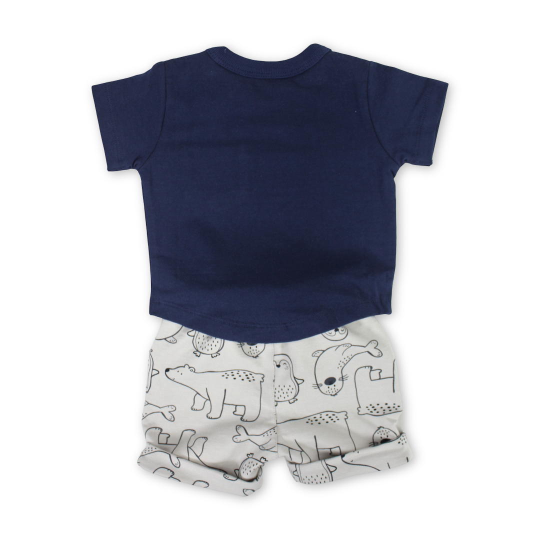 Baby Boys Cotton Pajama – Navy with Penguin Print