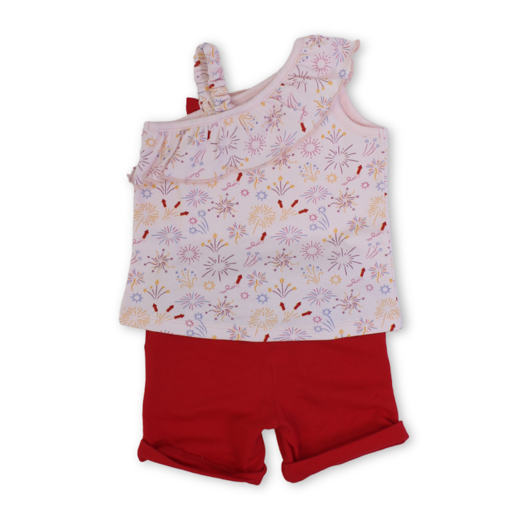 Baby Girls Cotton Sleeveless Pajama – Salmon with Flowers & Bow Design