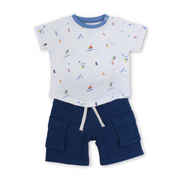 Baby Boys Cotton Pajama – White with Boats Print