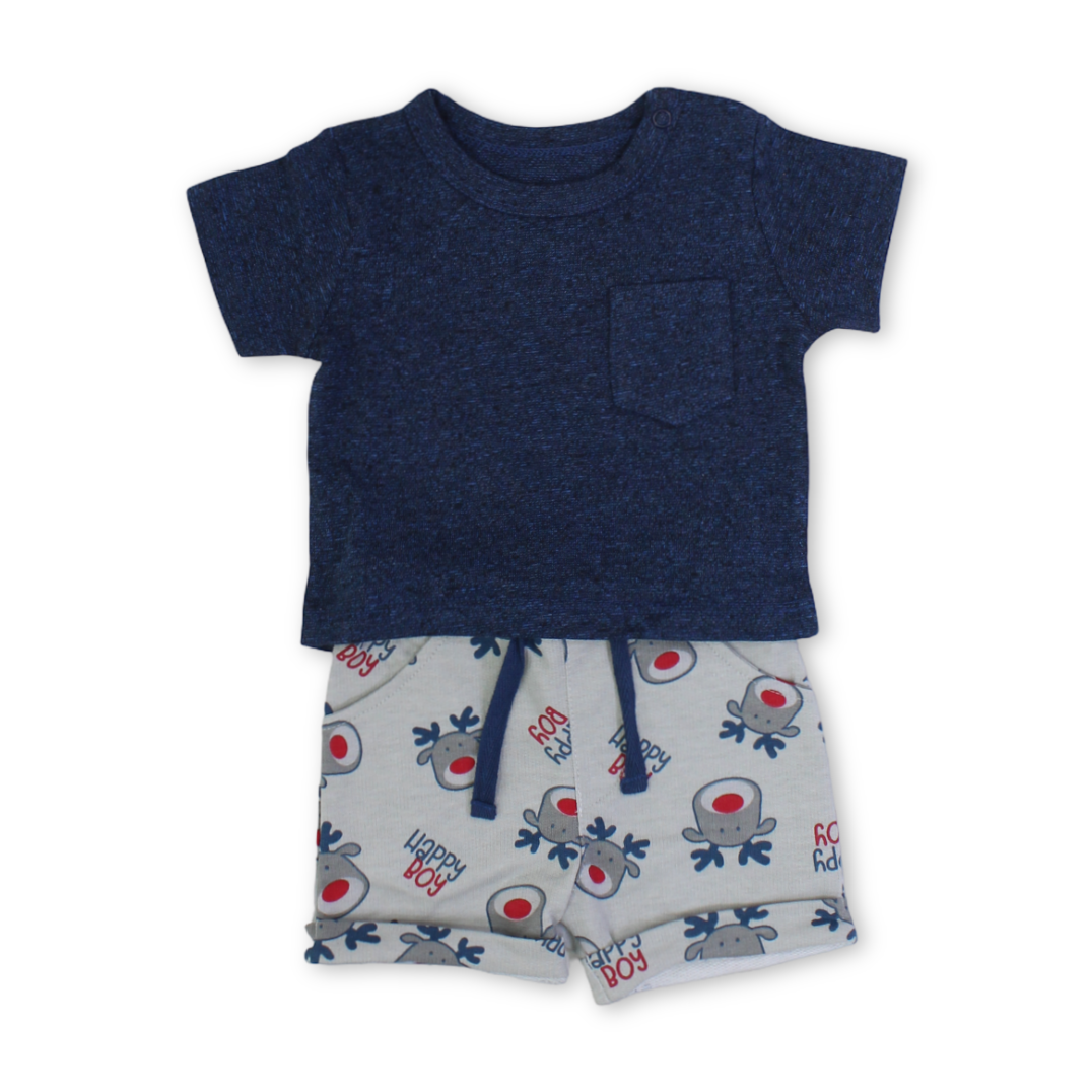 Baby Boys Cotton Pajama – Blue with "Happy Boy" Print