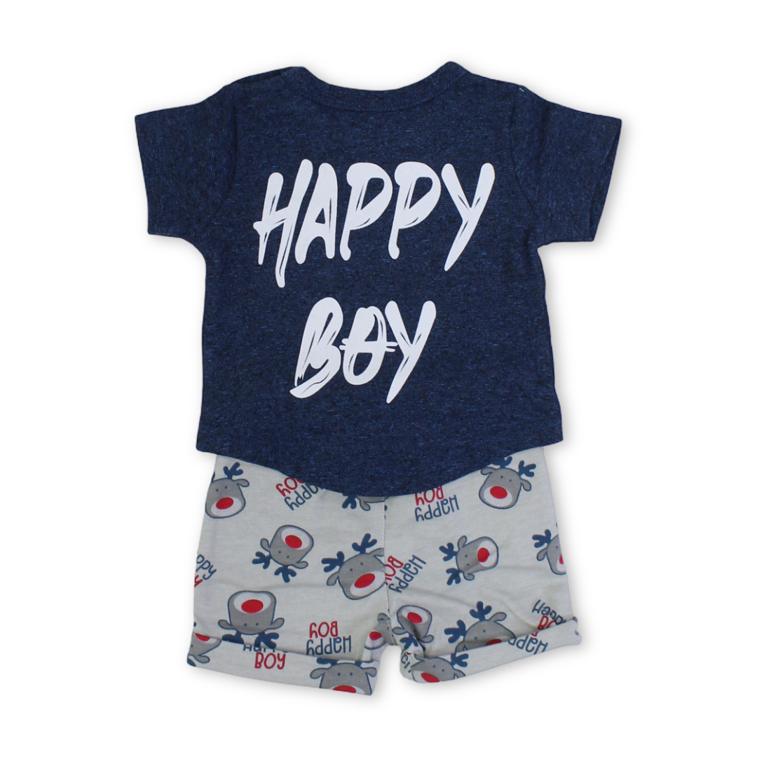 Baby Boys Cotton Pajama – Blue with "Happy Boy" Print