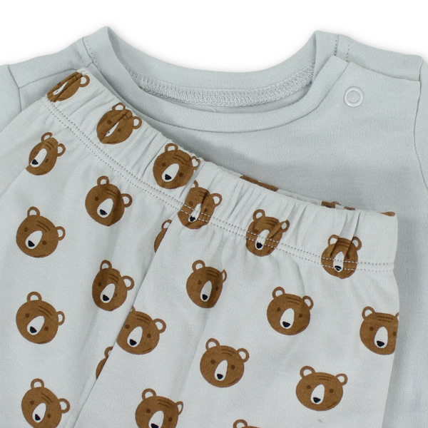 Baby Girls Cotton Pajama – Grey with "Bonjour" Embroidery