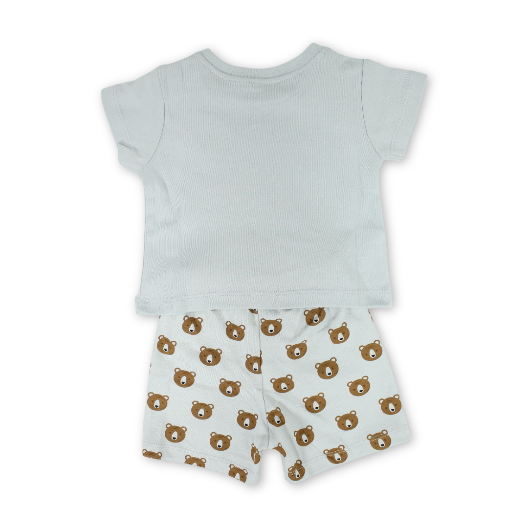 Baby Girls Cotton Pajama – Grey with "Bonjour" Embroidery