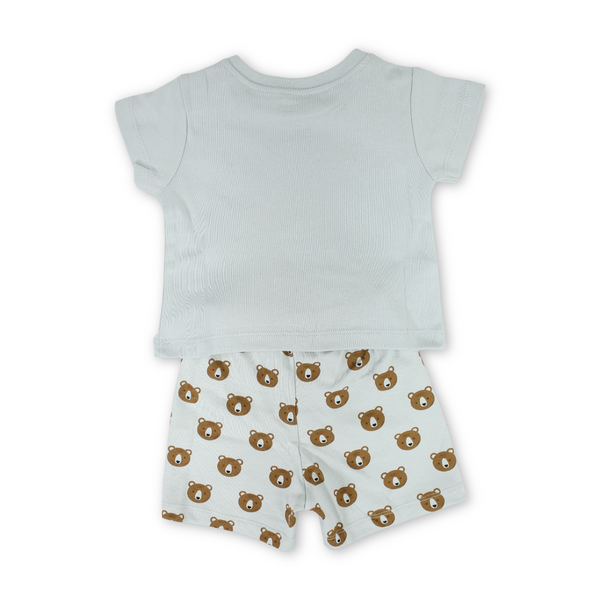 Baby Girls Cotton Pajama – Grey with "Bonjour" Embroidery