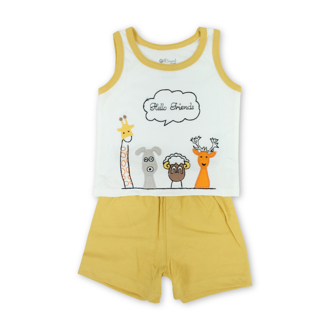 Unisex Baby Cotton Sleevless Pajama – White with Animals Print
