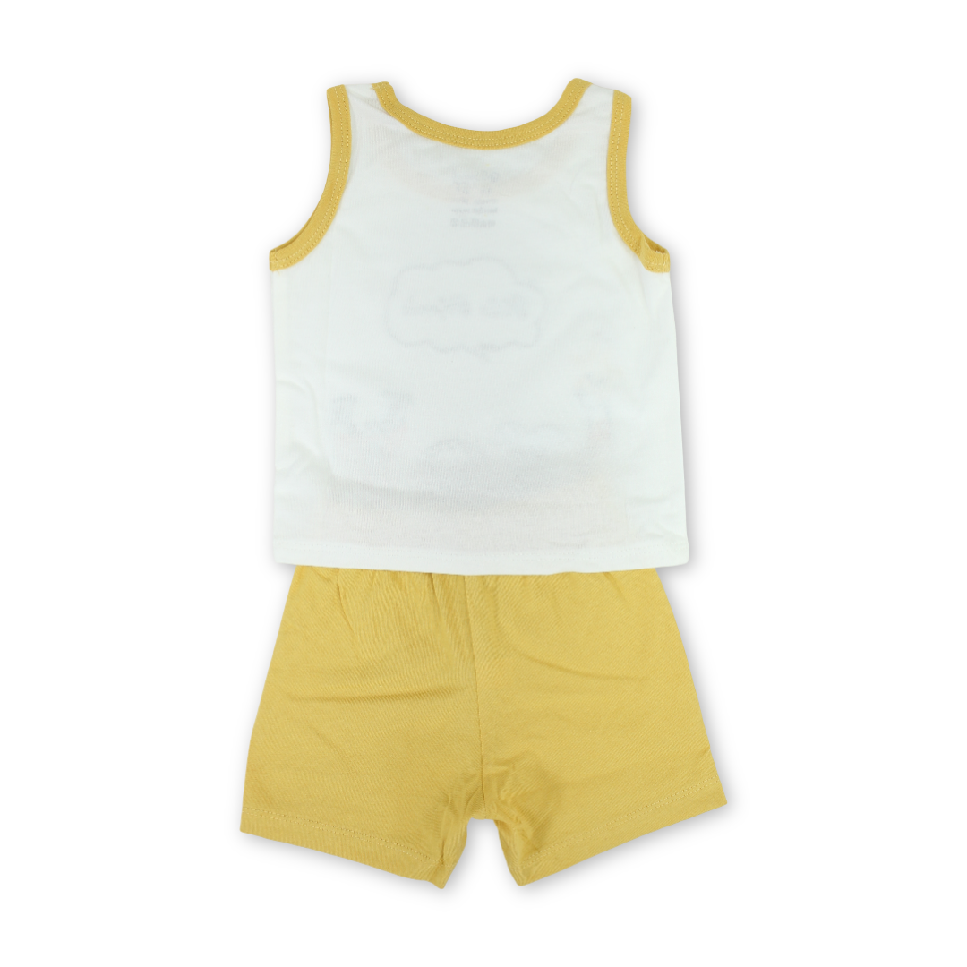 Unisex Baby Cotton Sleevless Pajama – White with Animals Print