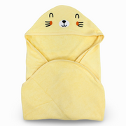 Unisex Cotton Baby Hooded Towel – Yellow with Cat Design