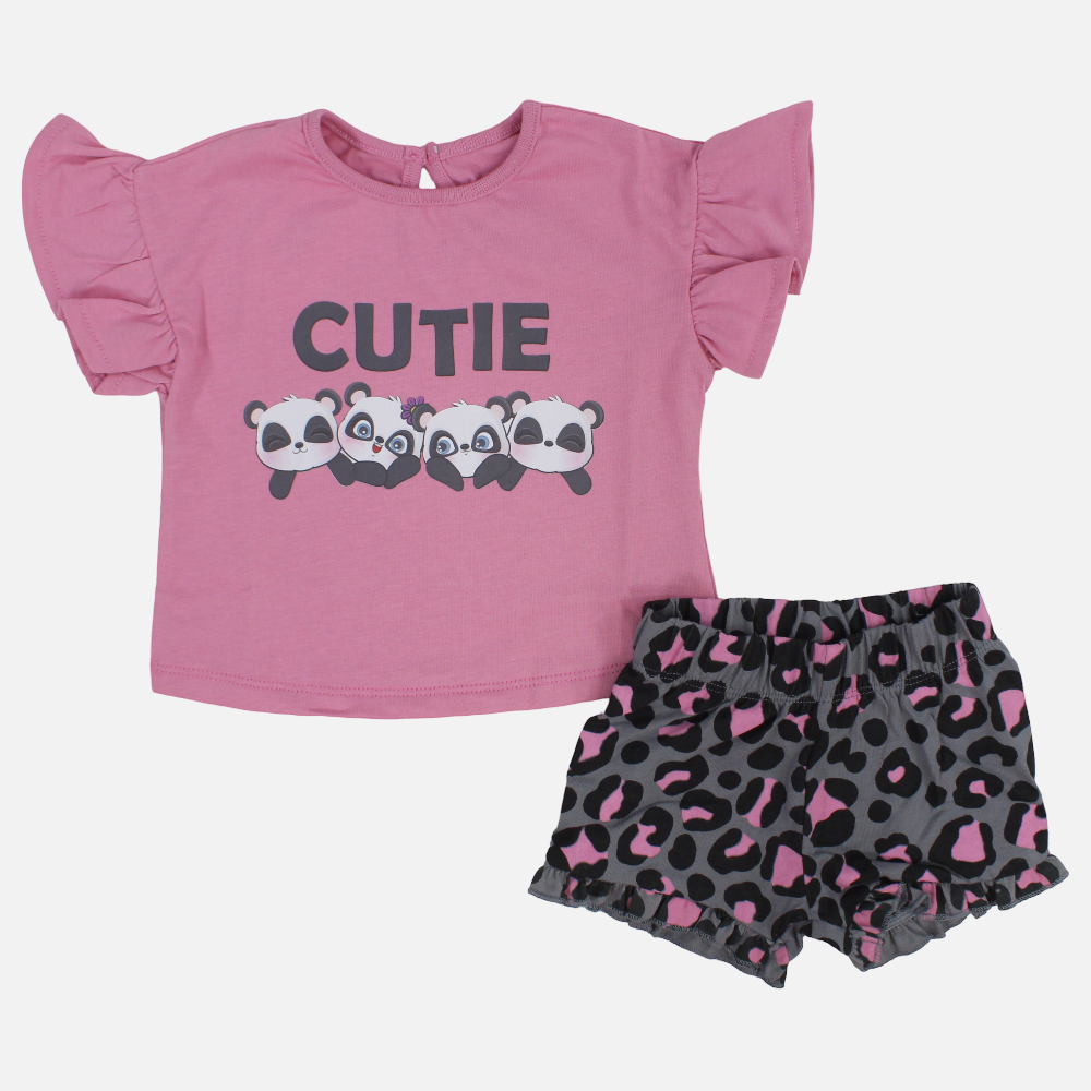 Baby Girls Cotton Pajama Set – Dusty Pink with Cute Pandas Print