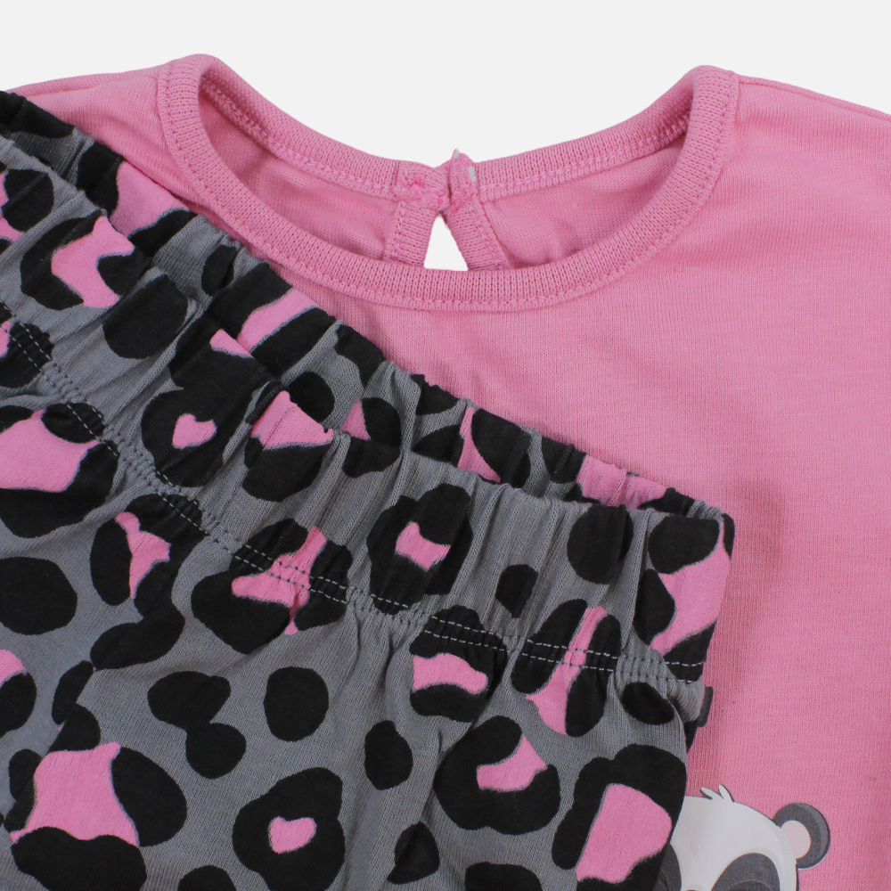 Baby Girls Cotton Pajama Set – Dusty Pink with Cute Pandas Print