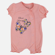 Baby Girls Cotton Romper– Salmon with Butterfly Print