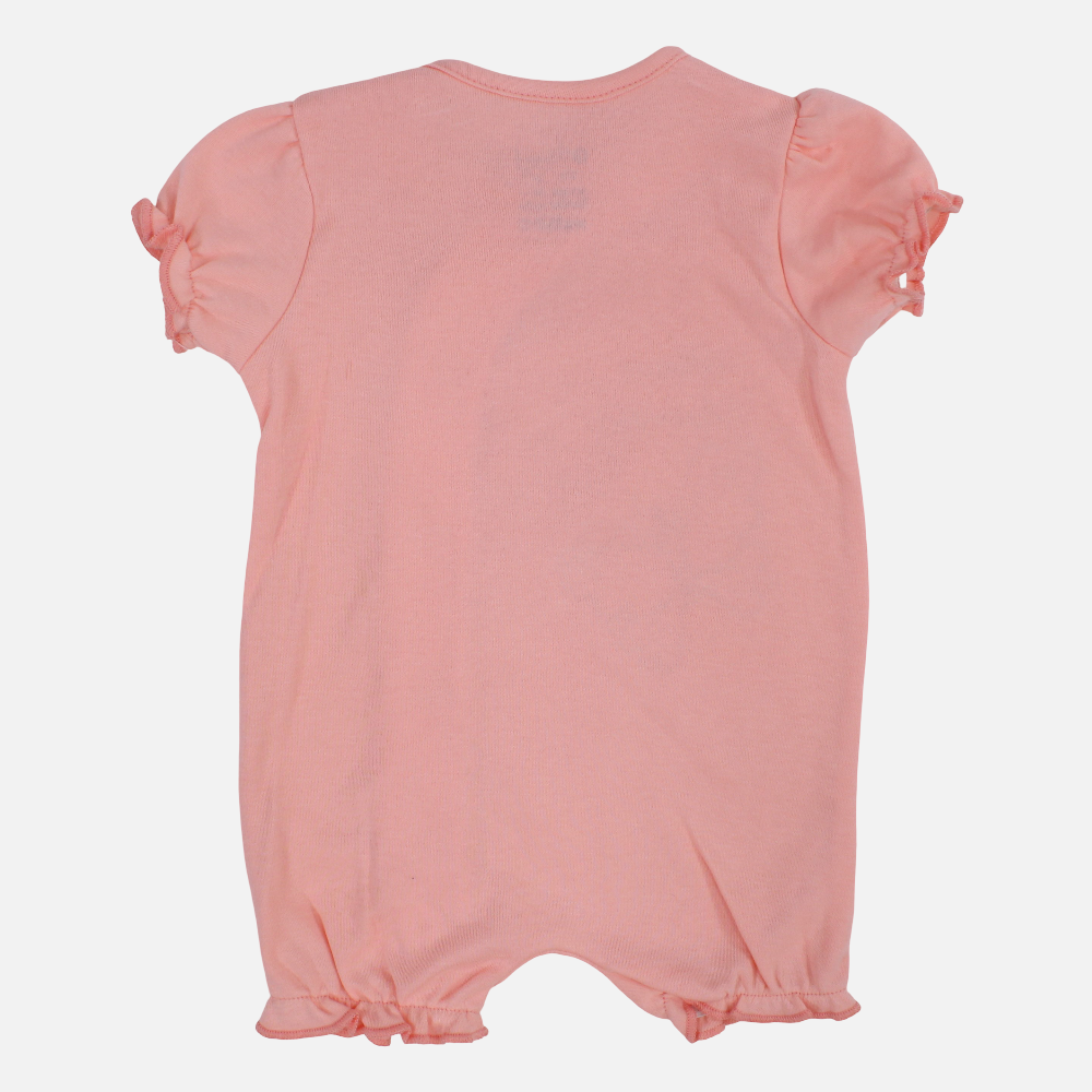 Baby Girls Cotton Romper– Salmon with Butterfly Print