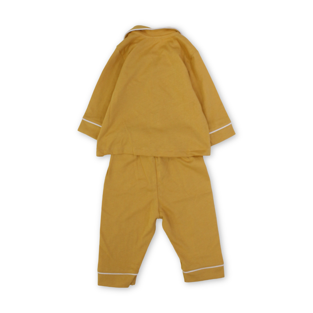 Baby Boys Cotton Pajama – Mustard with "Just Smile" Embroidery