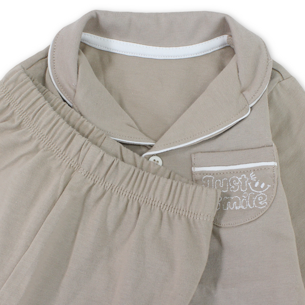 Baby Boys Cotton Pajama – Coffee with "Just Smile" Embroidery