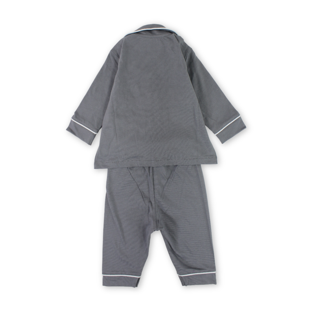 Baby Boys Cotton Pajama – Grey with "Just Smile" Embroidery