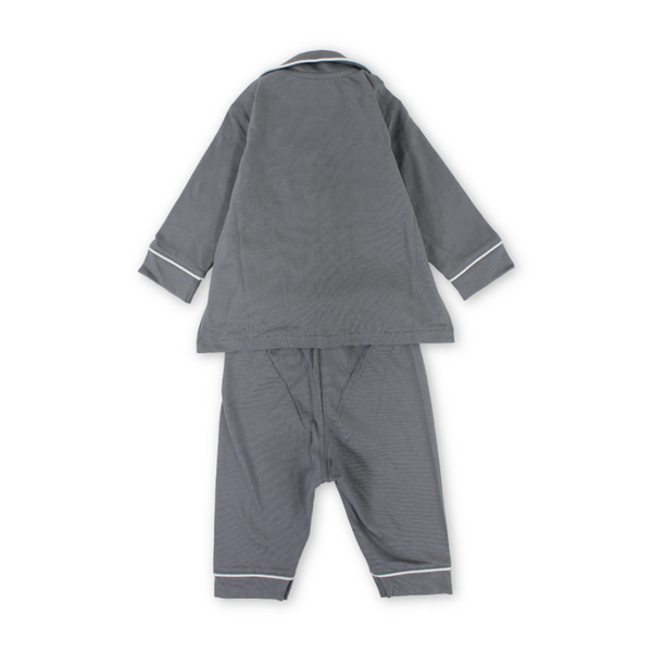 Baby Boys Cotton Pajama – Grey with "Just Smile" Embroidery