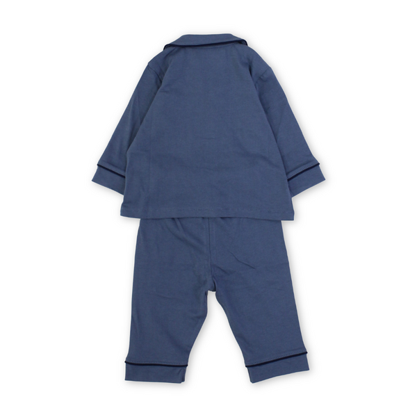 Baby Boys Cotton Pajama – Blue with "Just Smile" Embroidery