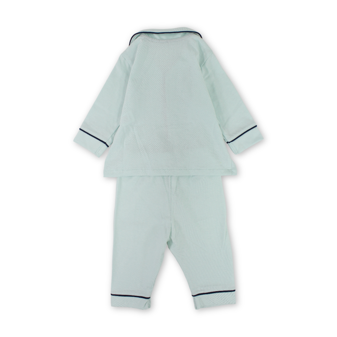 Baby Boys Cotton Pajama – Mint with "Just Smile" Embroidery