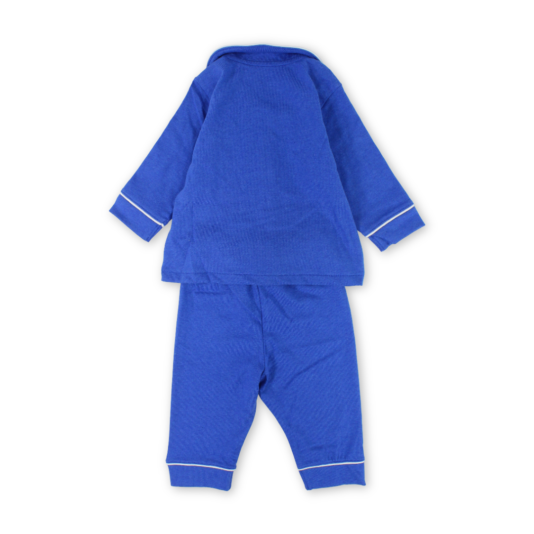Baby Boys Cotton Pajama – Blue with "Just Smile" Embroidery