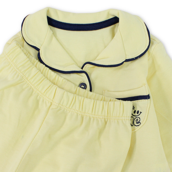 Baby Boys Cotton Pajama – Yellow with "Just Smile" Embroidery