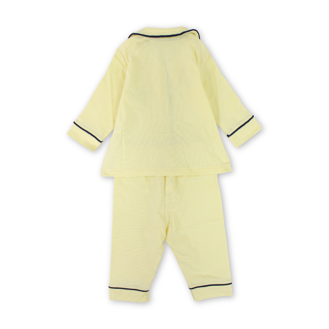 Baby Boys Cotton Pajama – Yellow with "Just Smile" Embroidery