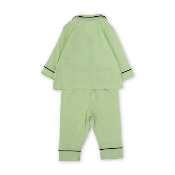 Baby Boys Cotton Pajama – Green with "Just Smile" Embroidery