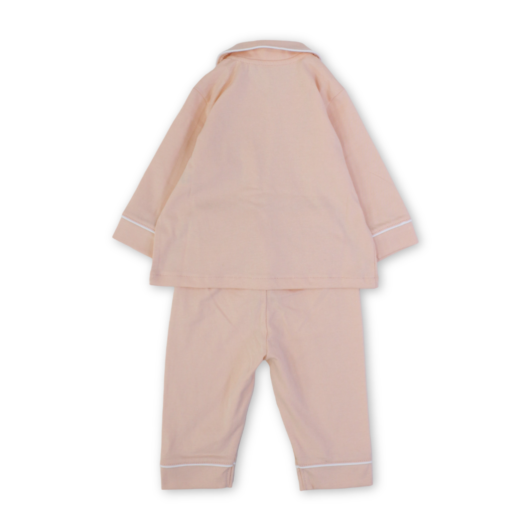 Baby Boys Cotton Pajama – Salmon with "Just Smile" Embroidery