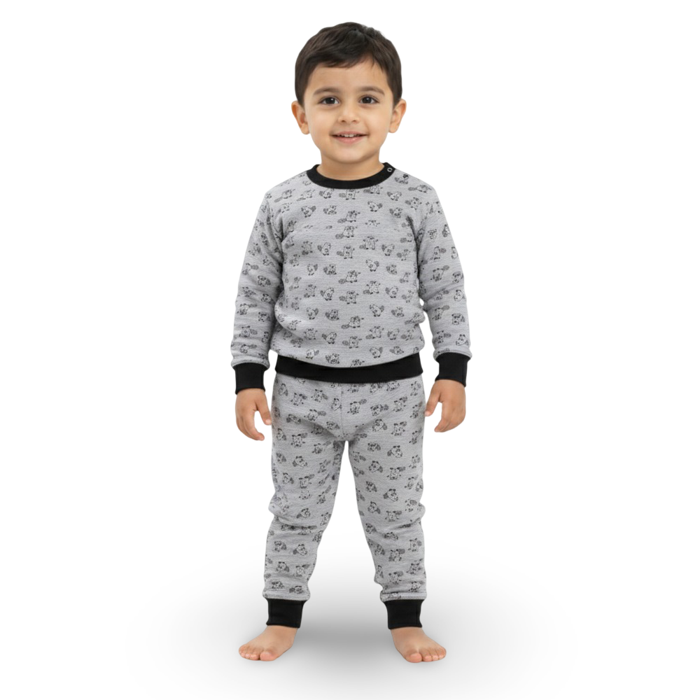 Unisex Baby Cotton Pajama Set – Grey with Squirrels Print